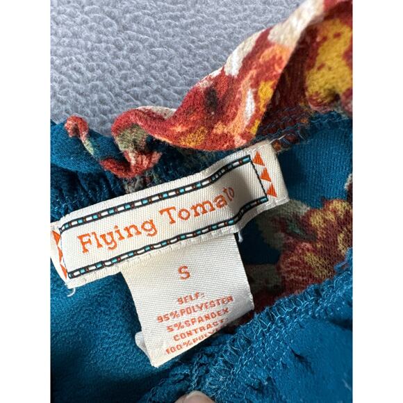 Flying Tomato  MOD Cold Shoulder Top in Teal Blue Ditsy Floral Print size small - Picture 2 of 6